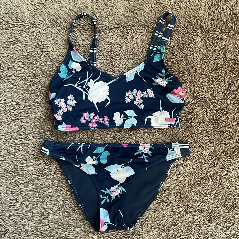 navy blue flower kids swim suit